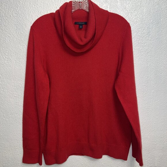LANDS END Red Cashmere Turtleneck top sweater Long sleeves Sz Large - Picture 1 of 12